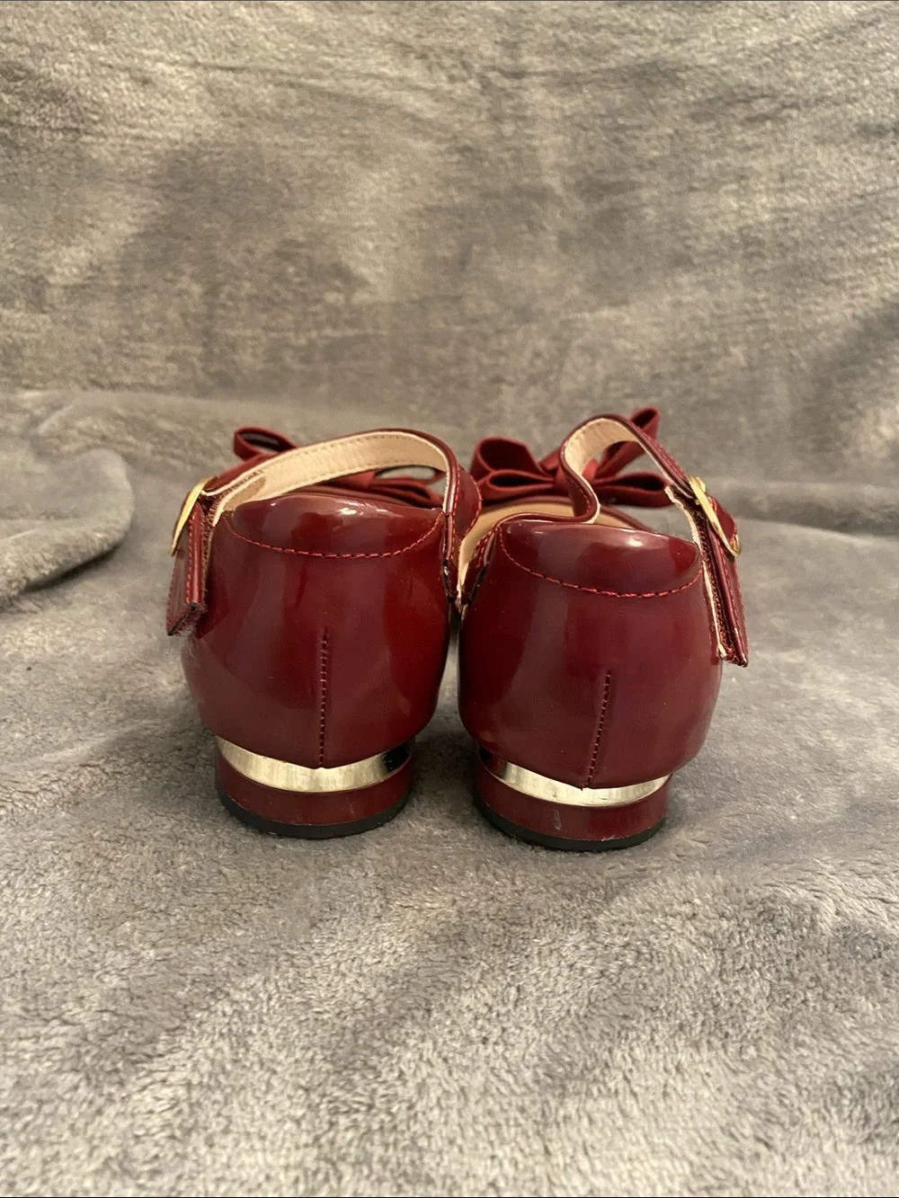Girls Patent Mary Jane Dress Shoes with Bow - Wine